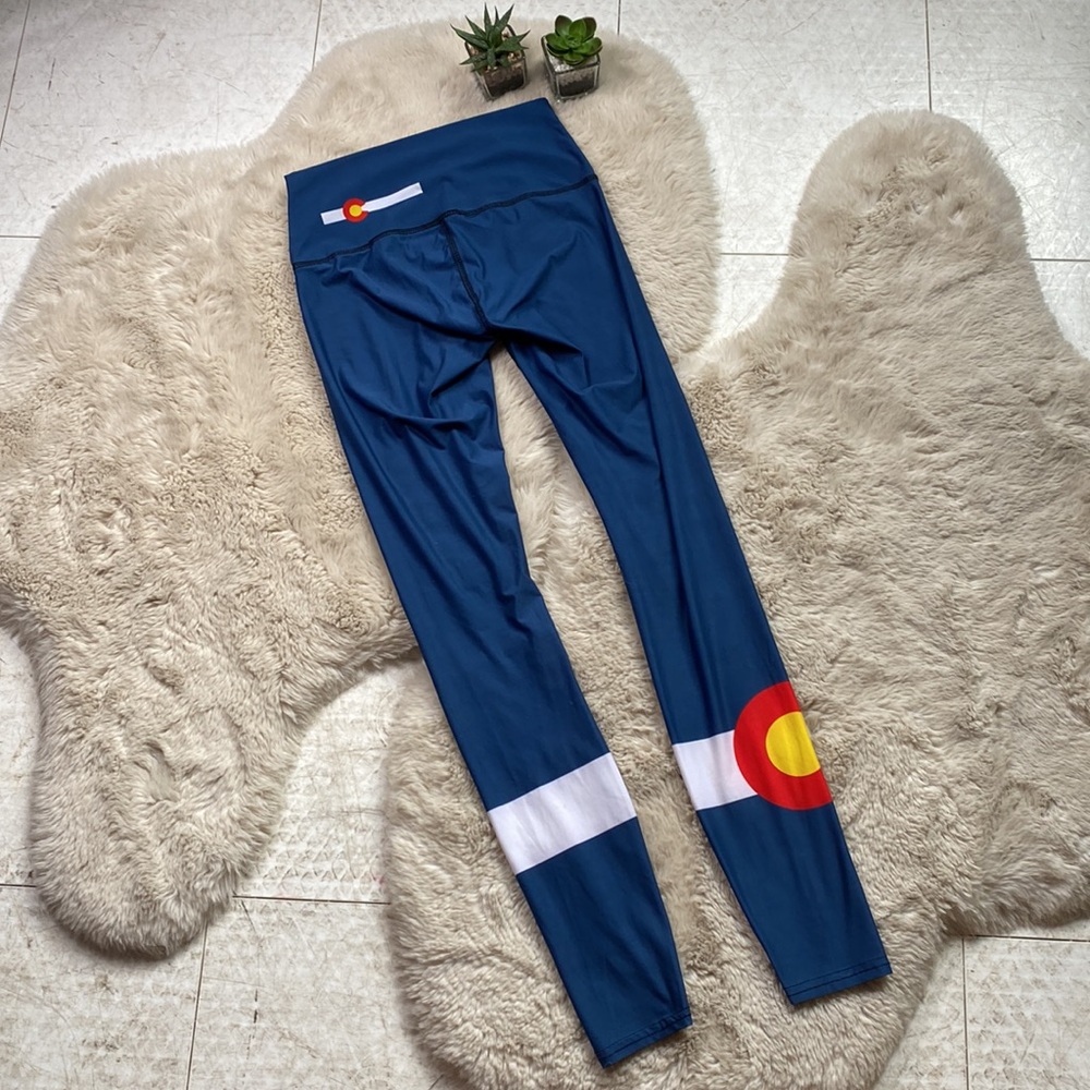 Colorado Threads Colorado Flag Leggings Blue Red Size Small - Picture 4 of 12
